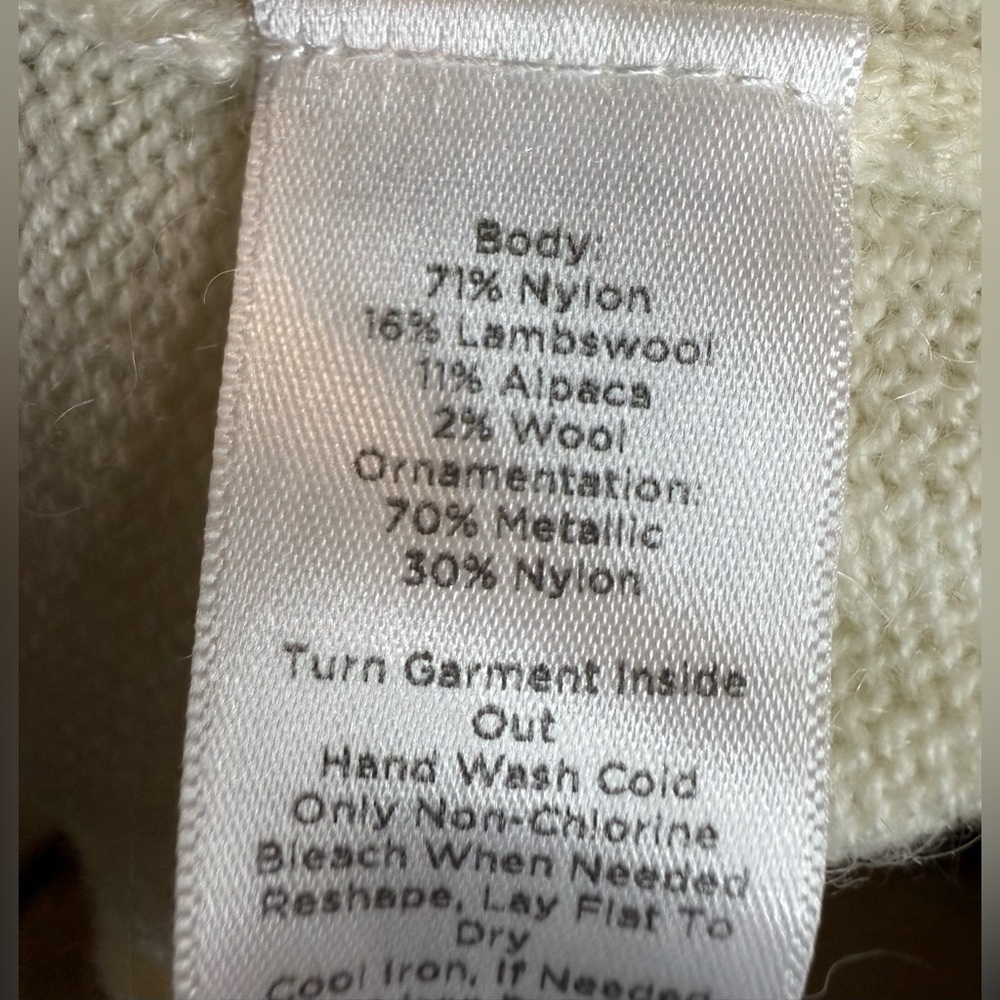 Talbots classy preppy chic casual Cream & Gold Christmas sweater wool blend XS - Picture 6 of 7